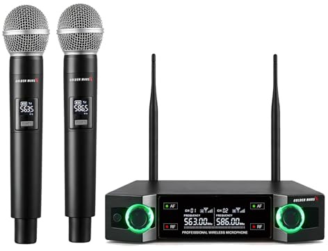 GOLDEN MARS Wireless Microphone System, Upgraded 2.4GHz Rechargeable Professional AI Automatic Channel Connection Wireless Microphones Set with 300ft Receiving Distance for Singing Karaoke DJ Church