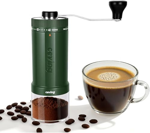 CEVING primer molinillo manual de gran capacidad 60g, 40 ajustes, verde