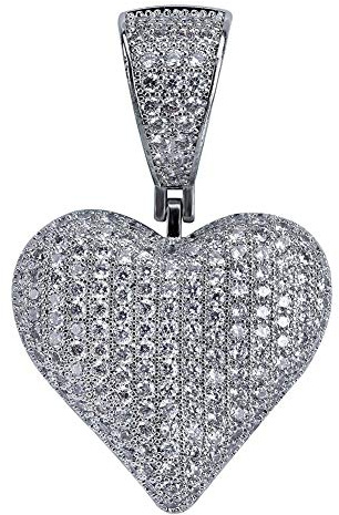 JINAO Iced Out Club Diamond Heart Spade Playing Cards Simulated Lab diamonds Pendant Necklace (Heart-Silver)