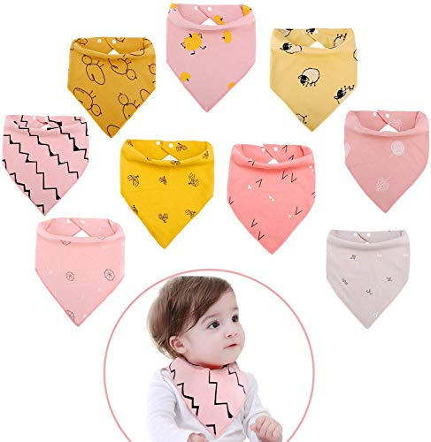 Viedouce Bavoirs Bebe Lot de 9,Bavoir Bandana pour Bébé Garçon Fille,Bébé Bavoir Naissance Coton avec Boutons Pression Réglables,Absorbant & Doux
