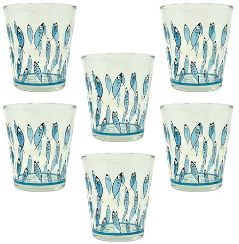 NAMAI - Set di 6 Bicchieri Acqua Vetro, Eleganza Marina, 325 ML, Adatti In Lavastoviglie e Microonde, Bicchieri Colorati Vetro, Idea Regalo (Bicchieri Fish)