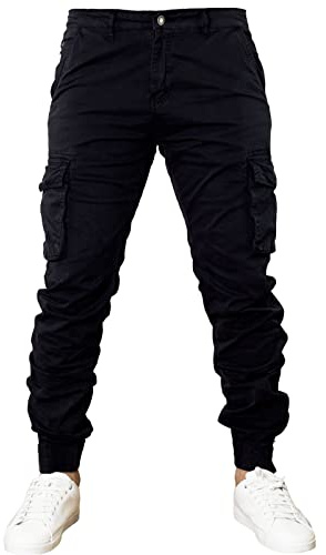 Toocool Pantaloni Uomo Cargo Militari tasconi Laterali Casual Cotone G6538 [32/tg 46,G6570 Nero]