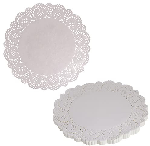 DBOO 100 pezzi bianchi rotondi per decorare torte in pizzo, centrini di carta per piatti, cupcake, biscotti, tovagliette (100 confezioni da 21,5 cm)