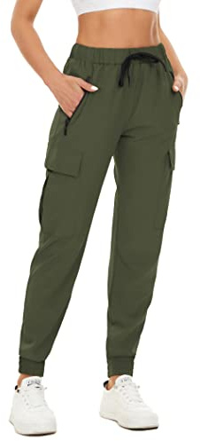 SMENG Pantalon Cargo Femme Poches Streetwear Taille Haute Hip Hop Pantalon Respirant Sport étanche Outdoor Montagne Escalade Randonnée Femme Cargo Pantalon Vert Petit