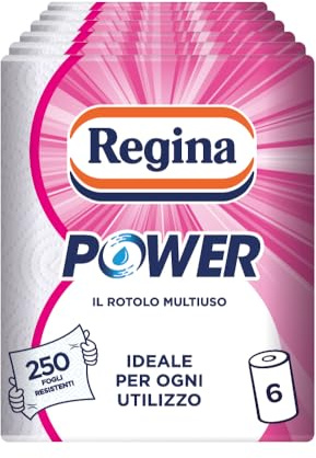 Regina Power Carta Multiuso - 6 Rotoli da 250 Fogli a 2 Veli, Ottimo per la Pulizia di Ogni Superficie, Confezione Riciclabile, Carta 100% Certificata FSC
