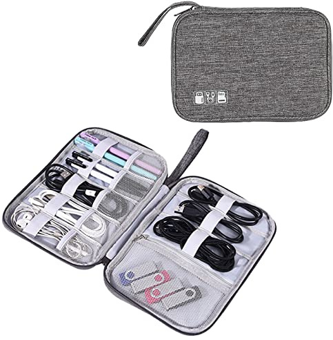 WUDQIJI Kabelväska kabelorganiserare resekabel fodral elektronisk väska universalväska kabelorganiserare väska elektronik väska arrangör för USB-sticks powerbank SD-kort laddningskabel, GRÅ, Ej