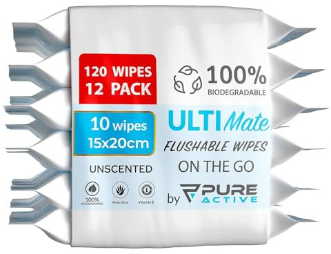 Feuchtes Toilettenpapier, 120 Stück 15x20cm, Feuchte Tücher, Alkoholfrei, Feuchttücher, Biologisch Abbaubar, Angereichert mit Aloe Vera und Vitamin E, 15x20 cm, Spülbare Toilettentücher