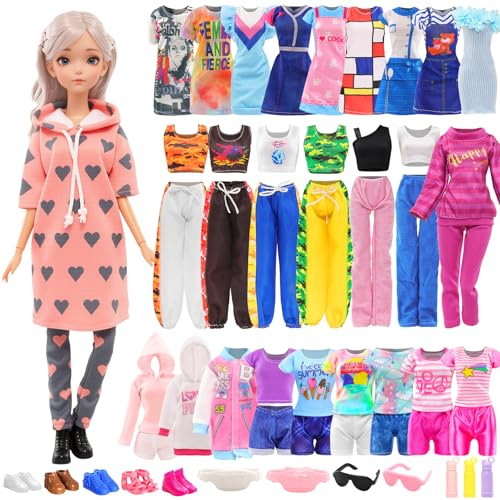 Miunana 22 Pezzi Per 30 CM 11.5 Pollici Bambola: 4 Vestiti Alla Moda + 6 Abiti + 5 PCS Scarpe + 2 PCS Occhiali + 2 Borse + 3 Bottiglie