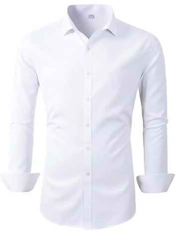Beninos Men's Dress Shirts Solid Long Sleeve Texture Formal Shirt Business Casual Button Down Shirts (C455 White, XS)