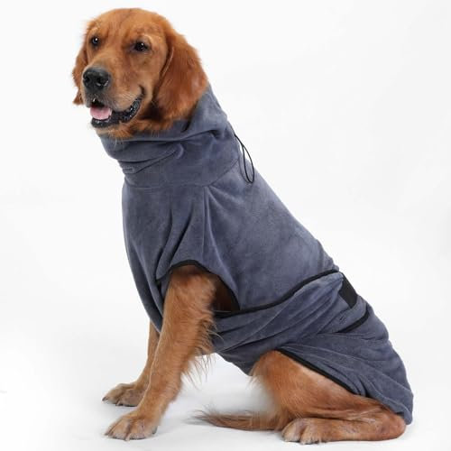 HAPPY HACHI Hunde Bademantel Mikrofaser Badetuch Hundebademantel Waschbare Super Saugfähig Feuchtigkeit Schnell Trocknend Handtuch Strandtuch für Kleine Mittlere und Große Hund Katze (Grau, XL)