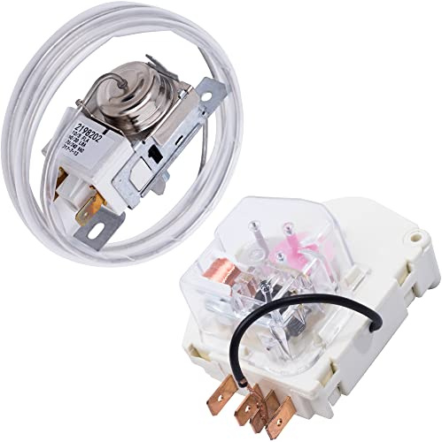 BlueStars 2198202 Refrigerator Cold Control Thermostat and W10822278 Refrigerator Defrost Timer - Compatible with Whirlpool & Kenmore Refrigerators - Replaces 2161284 2198201 PS11723171