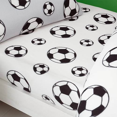 Catherine Lansfield Cosy Football Fleece Junior Fitted Sheet White