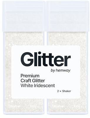 Hemway Craft Glitter Shaker White Iridescent 130g x2 Pack Ultrafine | for Resin & Epoxy Crafts, Christmas Art Supplies, Nail, Body, Face, Eye, Festival, Crafting, Slime, Sparkle