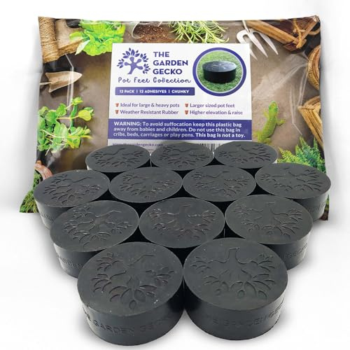 The Garden Gecko Lot de 12 pieds épais en caoutchouc EPDM pour grands pots de fleurs, maintenant 30 mm d'épaisseur, résistance extrême pour charges lourdes | Lot de 12 + adhésifs | Édition épaisse