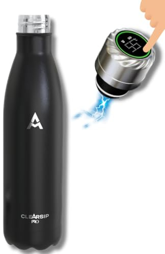 CLEARSIP® Pro - Smart TouchScreen Self-Cleaning and Double Insulated Stainless Steel Water Bottle with Next Gen UV - Turn ANY Water Source Into Clean Drinkable Water 500ML (ONYX Black)