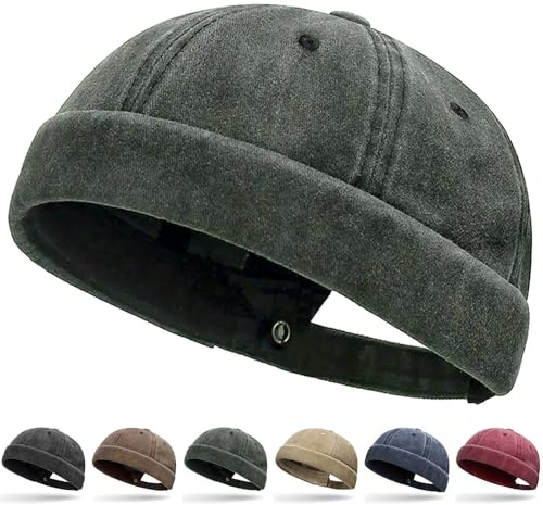 Initlove Docker Hat for Men Vintage Brimless Sailor Hat Beanie Cap Green