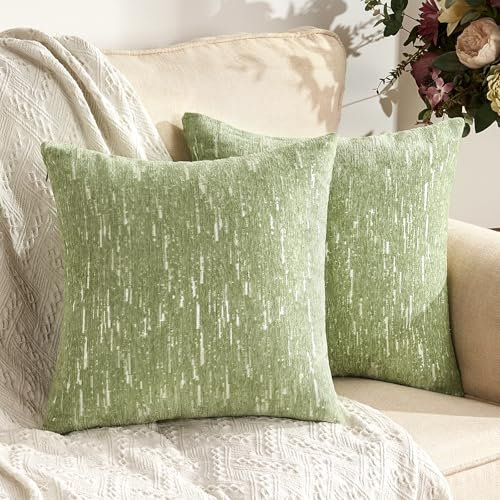 Dorunfeey Kissenbezug 40x40 cm Chenille Weicher Bauernhaus Samt Sofakissen Couchkissen Kissenhülle Dekorative Quadratische Dekokissen für Couch, Schlafsofa, Grün, 2er Set