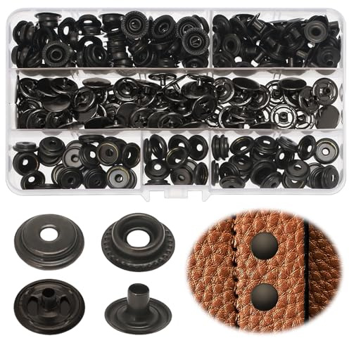 240Pcs Snap Fastener Kit, Press Stud Fasteners Set, Heavy Duty Leather Snap Fasteners, Stainless Steel Press Stud Snap Fasteners, Bronze Press Studs, Snap Button Kit for Clothes Jeans Jackets