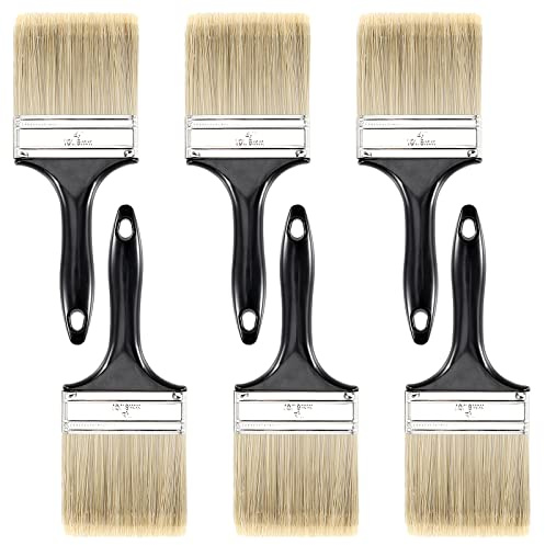 FAAING 6 pennelli da pittore, larghezza 100 mm, pennello per vernice, pennello in nylon con manico in plastica, pennello piatto, pennello per artisti, per bricolage, pittura, verniciatura