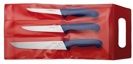 Giesser Messer Fleischermesser Set 3-tlg. – Profi Metzgermesser-Satz (Schlachtmesser 24 cm, Ausbeinmesser 13 cm, Stechmesser 18 cm) – Ergonomische Griffe, Spülmaschinenfest, Made in Germany - Blau