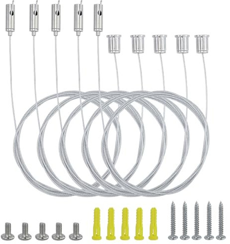 Lot de 5 suspensions de corde réglables, 1,5 mm × 2 m, tendeur de câble métallique, support de câble métallique en métal pour panneau LED, plafond, photos