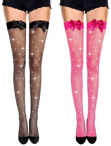 UILYNIU 2 Paires Bas Résille pour Femme, Sexy Bas en Résille Collants Résille, Collants Résille Brillants à Strass pour Deguisement Fête à Thème Noël Carnaval Halloween Cosplay
