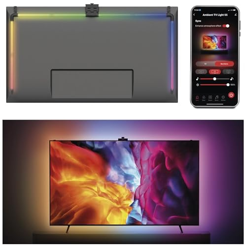 EMOS - Smarte TV Hintergrundbeleuchtung für 55“ TV (139 cm) - abnehmbare RGBIC LED Light Tubes für Fernseher, mit Kamera - Helligkeit 450 lm - WiFi Konnektivität, Appsteuerung, Sprachassistenten