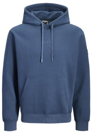 JACK & JONES Sweat Badge Hood Jcopoint Sudadera con Capucha BF, Gris, S para Hombre