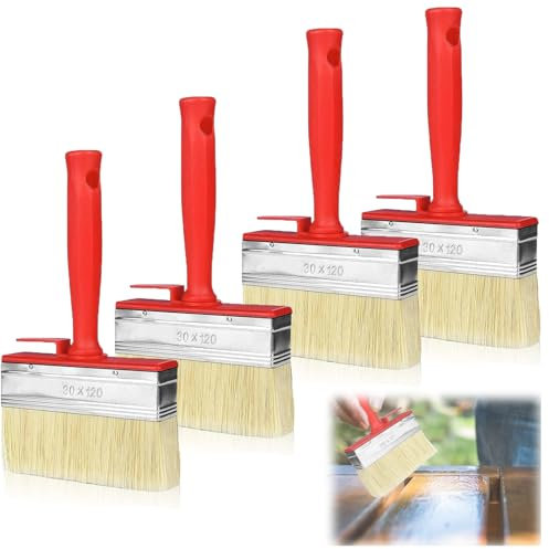 Flächenstreicher, Kunststoffborsten Wandpinsel, Lasurpinsel, Malerpinsel, Pinsel, Flachpinsel Set für LöSemittelhaltige Lacke, Lasuren, Holzöl, Wand, Möbel, Zaun Holz Malen - 4 Stück 120mm x 30mm