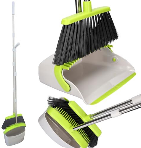 ToolSpace Besen mit Stiel Kehrschaufel mit Langem Stiel 130 cm für Besser RÜCKEN Kehrgarnitur Kehrschaufelset mit 180 Grad Drehbar Ausziehbares Kehrset Broom und Dustpan Set für Haus Büro Lobbykehr