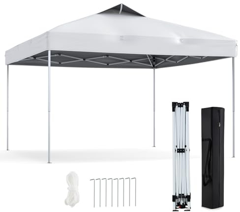 HOMASIS Gazebo Pieghevole 3 x 3 m con Protezione UV 50+, Altezza Regolabile, 1 Blocco Centrale, Borsa per il Trasporto, Padiglione da Giardino per Festa (Bianco)