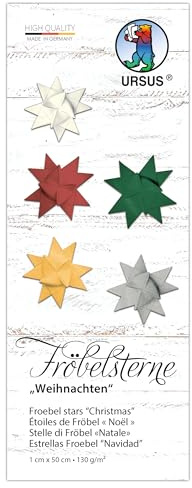 Ursus 3497 00 99 - Froebel Stars Christmas, 130 g/m² Made of Coloured Drawing Paper, 100 Folding Strips, Size 1 x 50 cm, Diameter 4.3 cm, 5 Colours, with Craft Instructions, DIY Craft Paper for