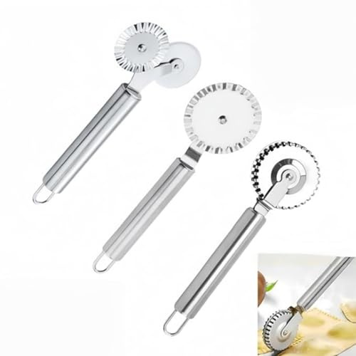 3 PCS Stainless Steel Pastry Wheel Cutter/Ravioli Cutter/Pizza Cutter Wheel Set,Fluted Pasta Crimping Wheel Dough Crimper Pie Crust Cutter,Ergonomic handle, Easy to use and clean