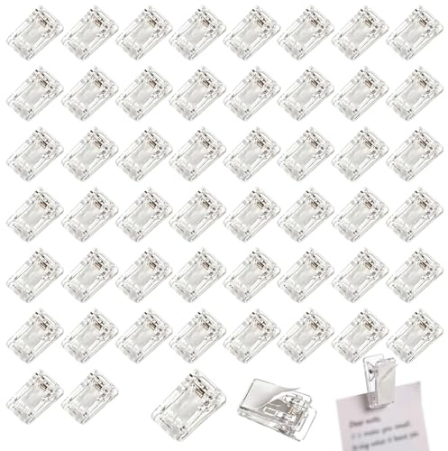 50 genomskinliga självhäftande sömklämmor, 26 x 13 mm plastfästklämmor för tyg, sömnadsklämma, manuellt och gör-det-själv-arbete, sömnadstillbehör