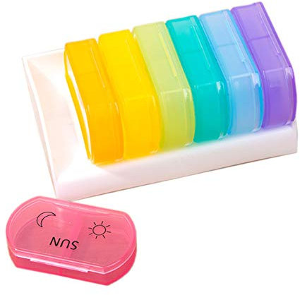 OFKPO Pillendose für 7 Tage,Tablettenbox mit 2 Fächern(Rainbow)