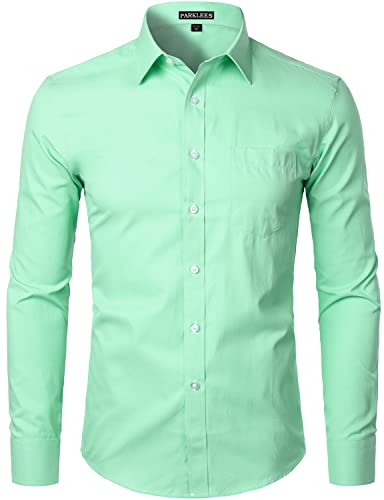 PARKLEES Chemise pour homme à manches longues coupe slim, avec poche sur la poitrine, pour loisirs, affaires, mariage, XL