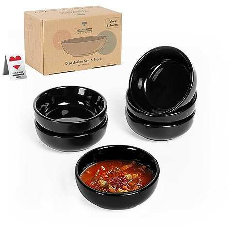Urban Lifestyle 6 x Dipschälchen Porzellan 35ml Schwarz Saucenschälchen Dipschale Ayumi rund Sojasauce Schälchen, Sushi Schälchen, Marmeladenschälchen Dipschale