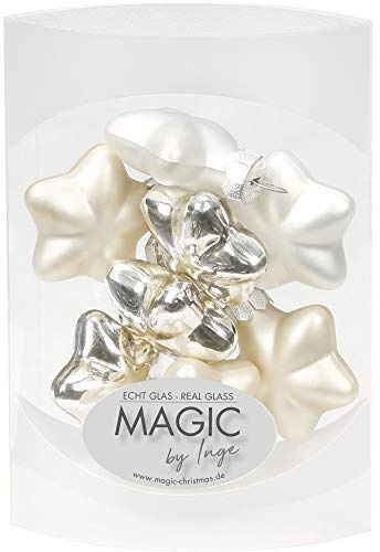 MAGIC 8 Sterne 4cm Glas Weihnachtsschmuck Weihnachtsdeko Christbaumkugeln Weihnachtskugeln Christbaumschmuck Deko Kugeln Farbe: Cloud Dancer - weiß Elfenbein Champagner