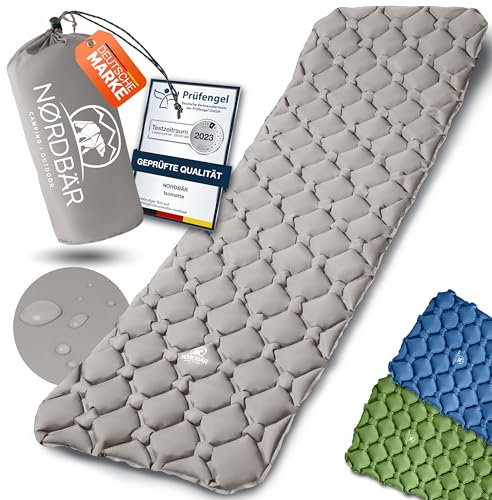 NORDBÄR® Camping Isomatte aufblasbar & Ultraleicht [mit oder ohne Kissen]| Iso Luftmatratze kleines Packmaß für Camping, Outdoor & Zelten | Campingmatte, Schlafmatratze, Reisematratze