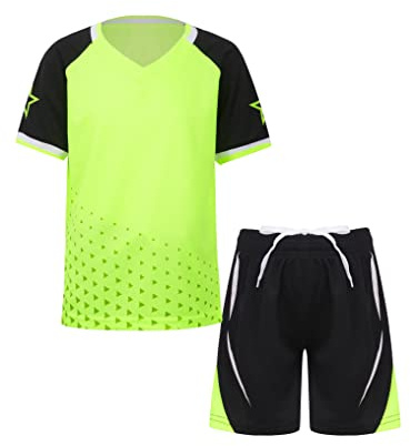 Yeahdor pojkar sportset kortärmad sport t-shirt tröja med sportbyxor kort träningsoverall fotbollskläder set fitness löpning basket, La Green A, 146-152
