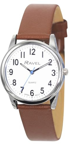 Ravel Plus - Extra Long Life Unisex-Alltagsuhr mit Mikrofaser-Lederarmband - Analog Quarz (Japanisch) - RP002L - Braun/Silberton