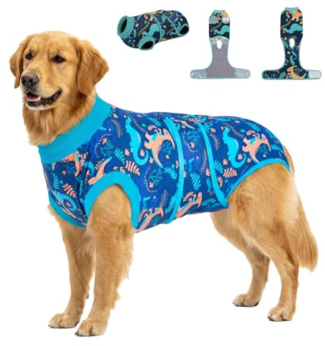 PetWarm Surgery Suit for Dogs Male, Dog Bodysuit, Cone Alternative After Surgery Suit for Dogs, Dog Onesie for Spay Neuter, Pet Recovery Shirt, Dinosaur Pattern, Green, 2XL