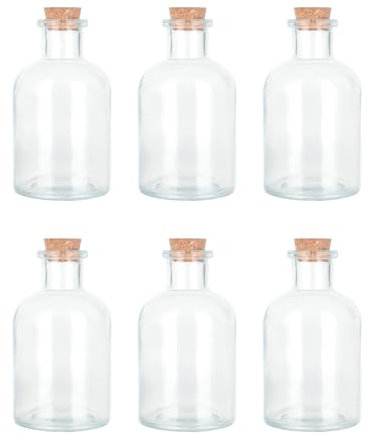 Magic Season Decorative Glass Bottles with Cork Stoppers (5 fl oz. Round Bottles / 6 Pcs)