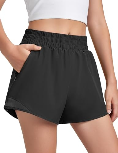 Somaibo Girls Athletic Shorts with Liner Quick Dry Running Soccer Shorts with Zip Pockets for Kids Active Sports Volleyball 11-12 Years Black