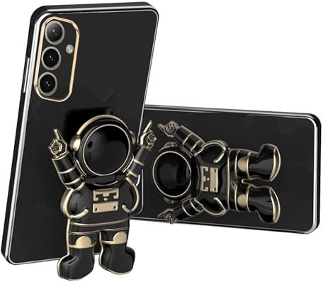 Nadoli pour Samsung Galaxy S24 Main Astronaute Invisible Béquille Coque,Ultra Mince Placage Astronaute Pliant Supporter Antichocs Silicone Flexible Coque Housse Étui de Potection