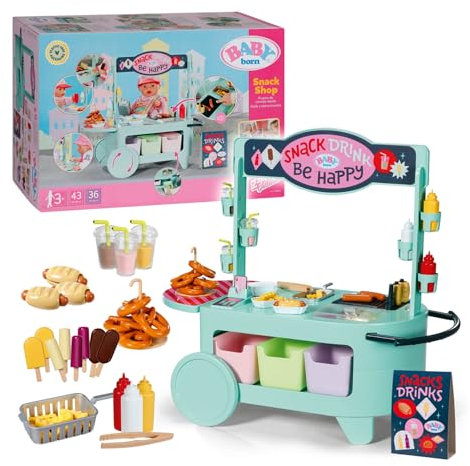 Baby Born Snack Shop - Essensstand für Puppen mit Soundeffekten - 25 Verschiedene Fastfood-Snacks - Hochwertiges Puppenzubehör- Geeignet für Kinder ab 3 Jahren