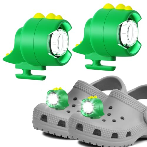 Headlights for Shoes 2 PCS, Stylish Dinosaur Headlights 3 Modes LED Flashlight, Shoe Lights Charms Accessories Lasting 145 Hrs, IPX5 Waterproof Headlights for Shoes Charm Night Light for Girls Boys