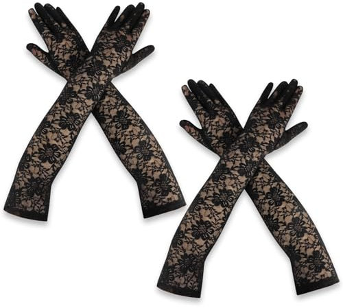 Lace Gloves,Black Lace Gloves,Long Black Gloves,Black Gloves Costume,Lace Gloves for Women,Mesh Gloves,50cm Sheer Gloves,Long Gloves for Women,Black Long Gloves,Witch Gloves,Black Gloves Halloween