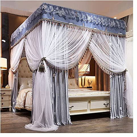 Prinzessinnen-Bettvorhänge, King-Size-Betthimmel mit Metallhalterung, Moskitonetz-Baldachin, Himmelbett-Betthimmel, Mädchen-Baldachin für Schlafzimmer (Größe: 1,8 x 2 m/5,9 x 6,6 Fuß)