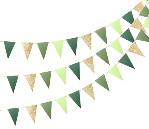 XQMMGO Ghirlanda di bandierine per esterni, 5 m, multicolore, triangolare, in finta lino, per compleanni, feste, matrimoni, decorazione per interni ed esterni (verde oro)